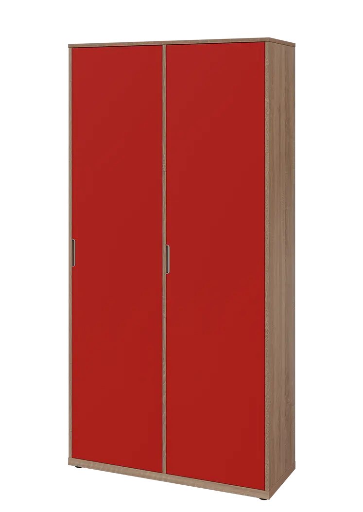 KSR6-81 P skříň šatní, 2x výsuvné ramínko, 2053x1022x400 mm, provedení pravé, dub bardolino/červená